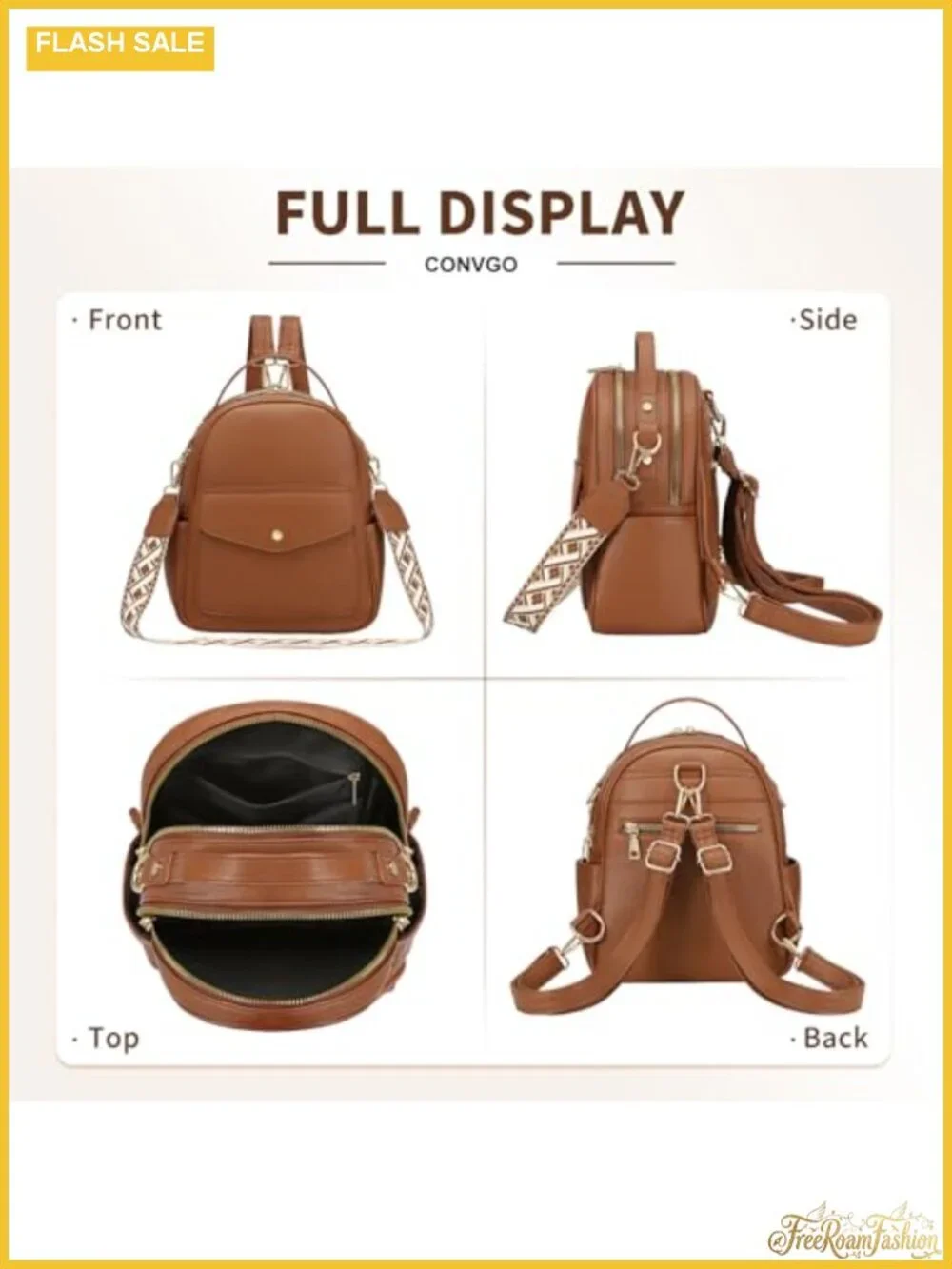 Small PU Leather Mini Backpack Purse for Women, 3 Zippered Pockets, Anti-Theft,